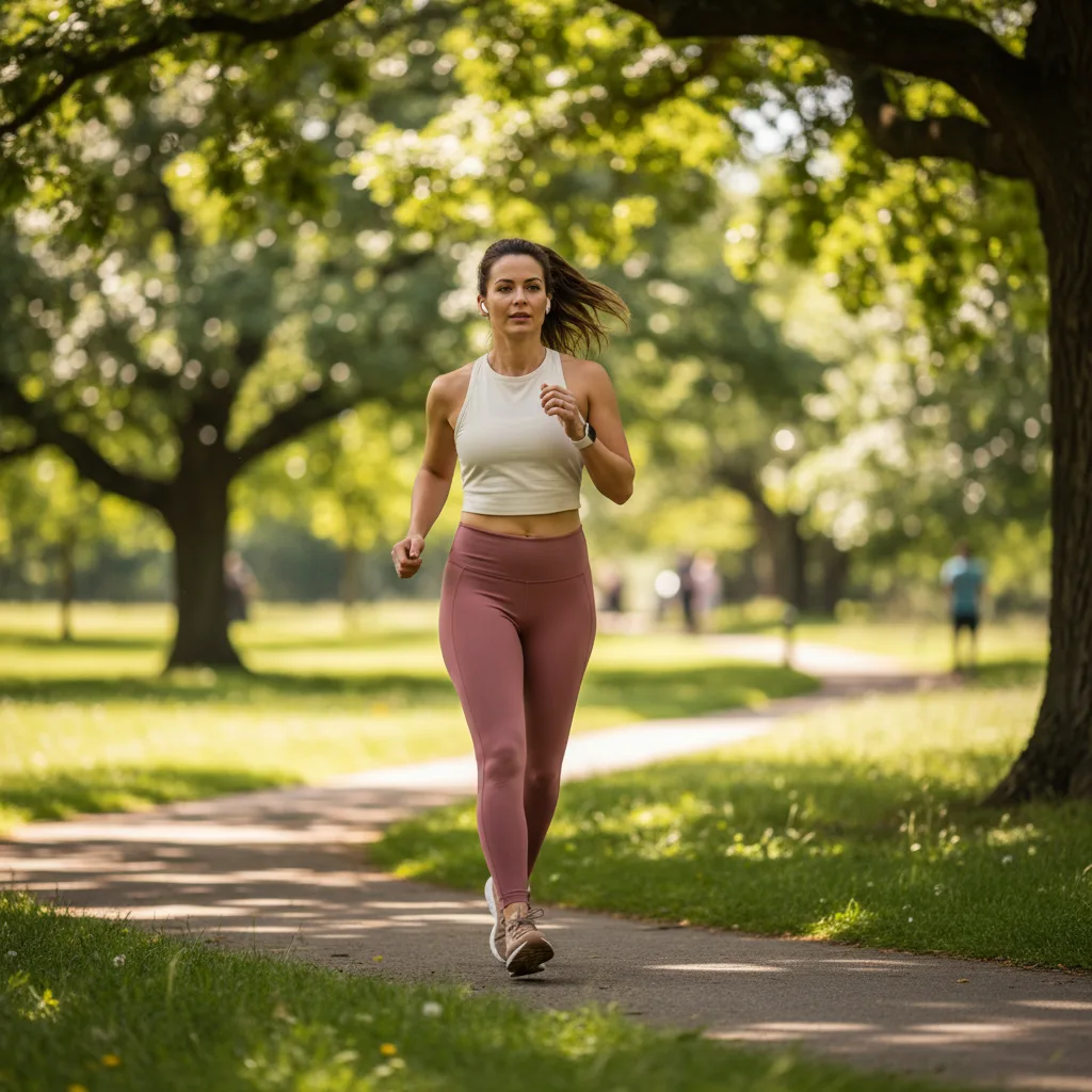 Woman enjoying an outdoor walk with earphones
